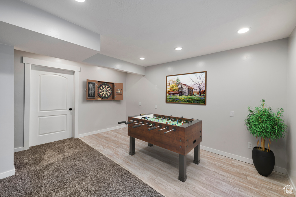 Rec room featuring recessed lighting and light wood-style flooring