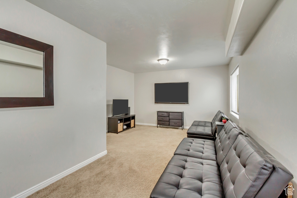 Living room featuring carpet and baseboards