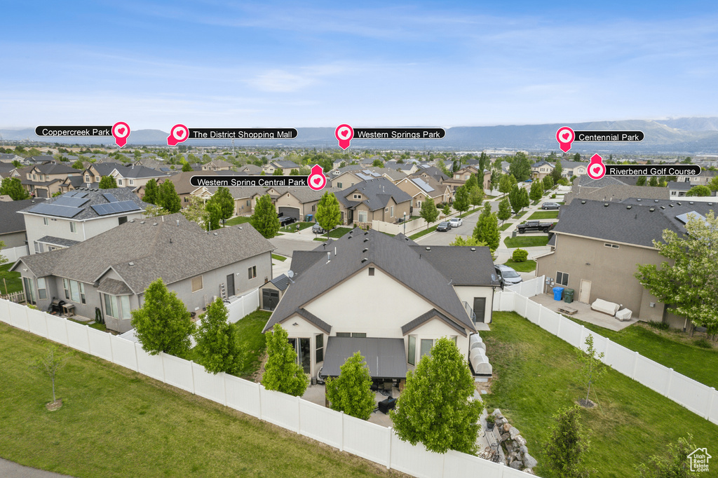 Aerial perspective of suburban area
