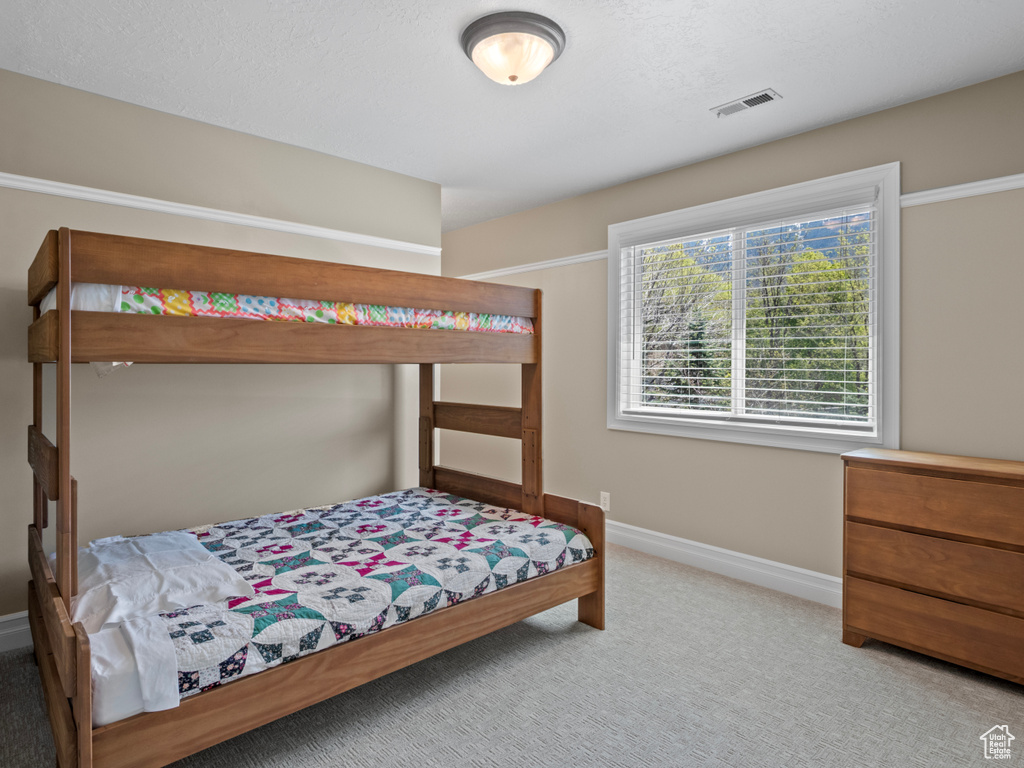 Bedroom with carpet, baseboards, and visible vents