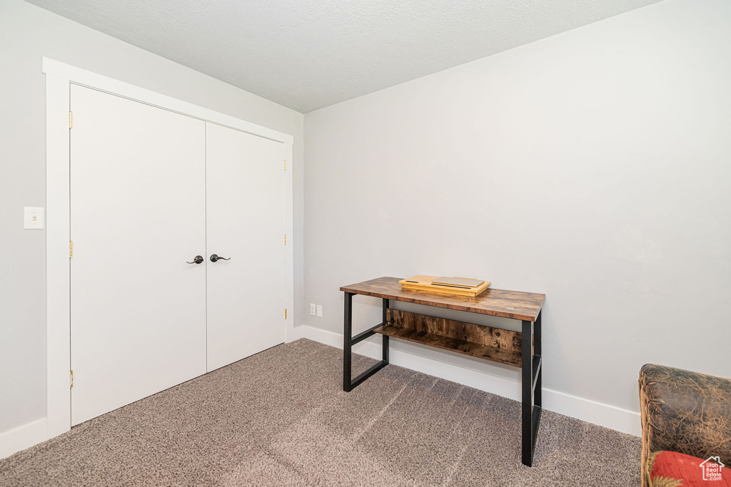 Carpeted home office with baseboards