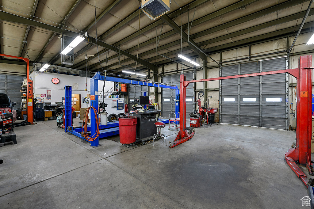 Garage with a workshop area