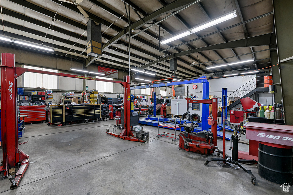 Garage with a workshop area