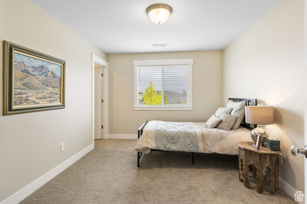 Carpeted bedroom with baseboards