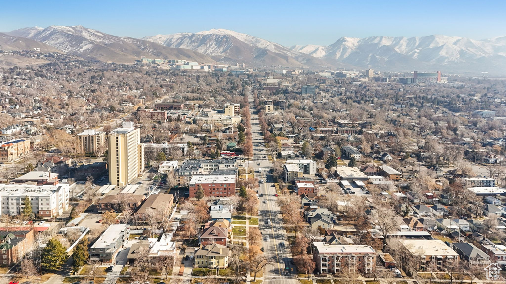 View of mountain backdrop with nearby urban area