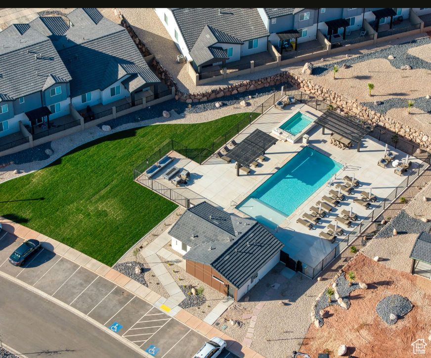 Aerial view of a pool area