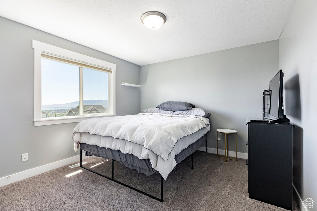 Carpeted bedroom featuring baseboards