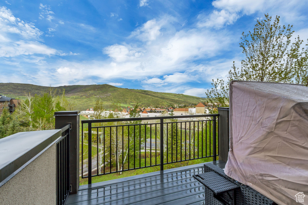 Balcony with a mountain view