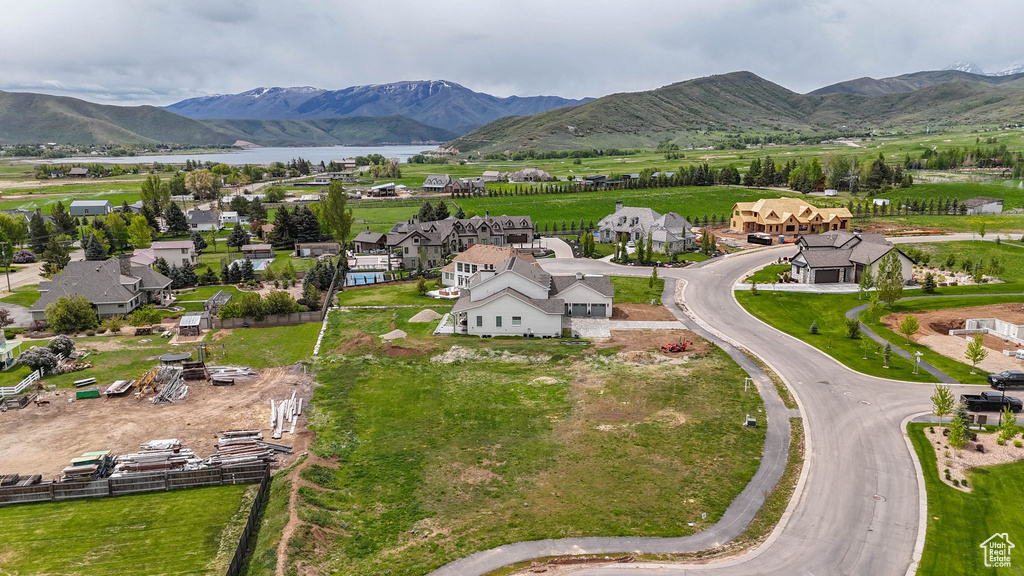 Aerial view of a water and mountain view