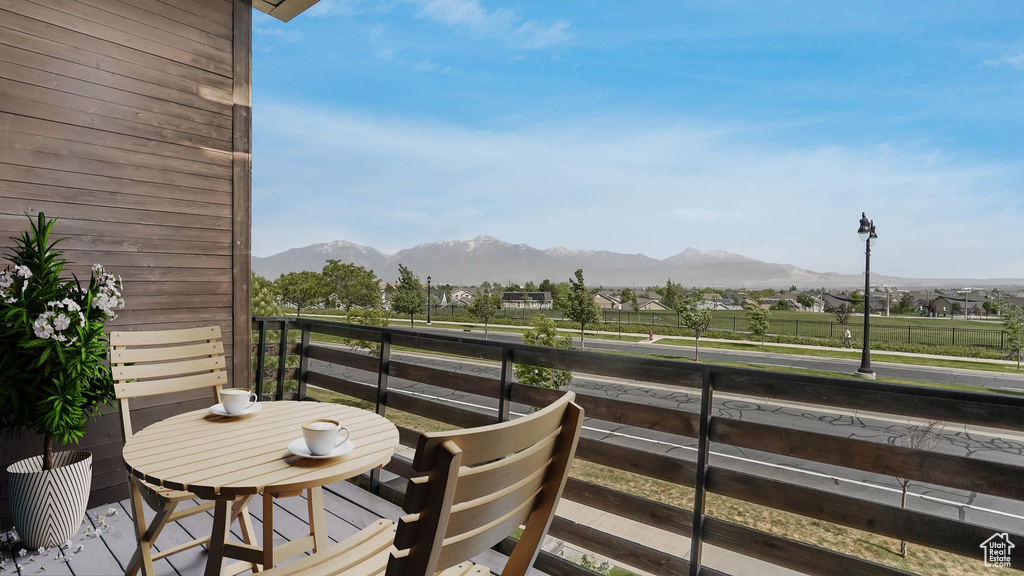 Balcony with a mountain view