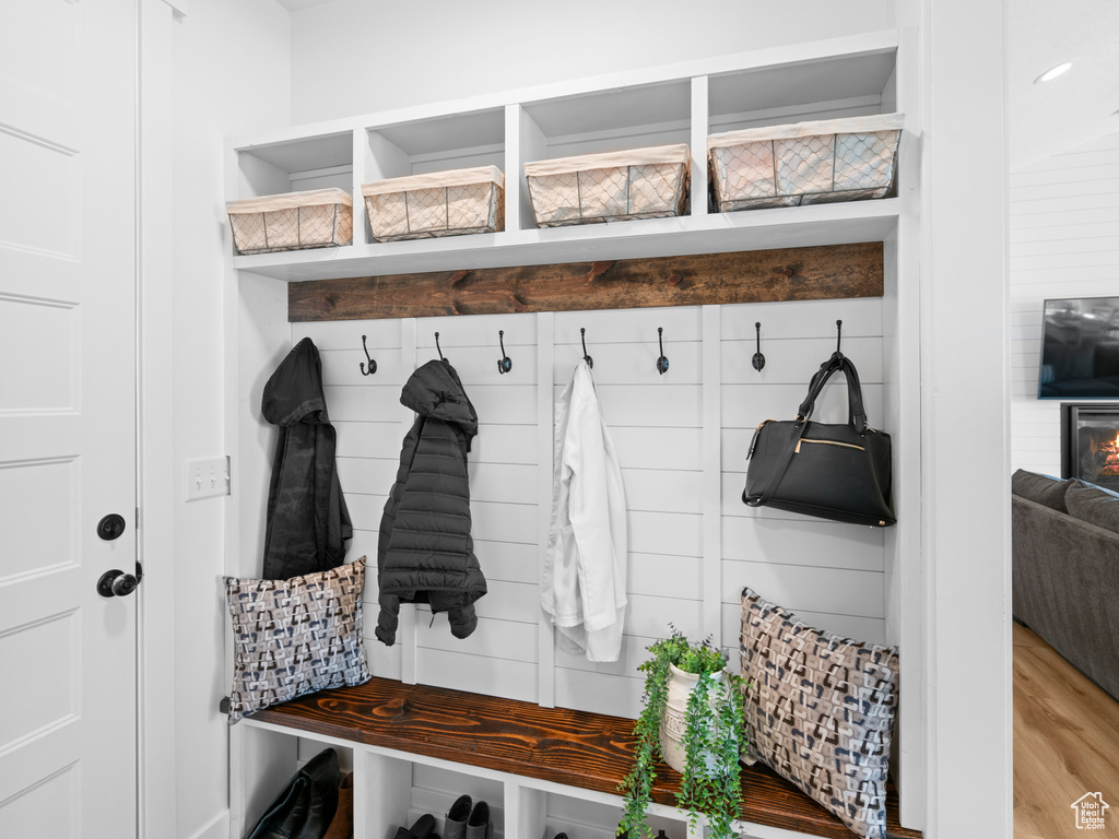 Mudroom featuring light wood-type flooring