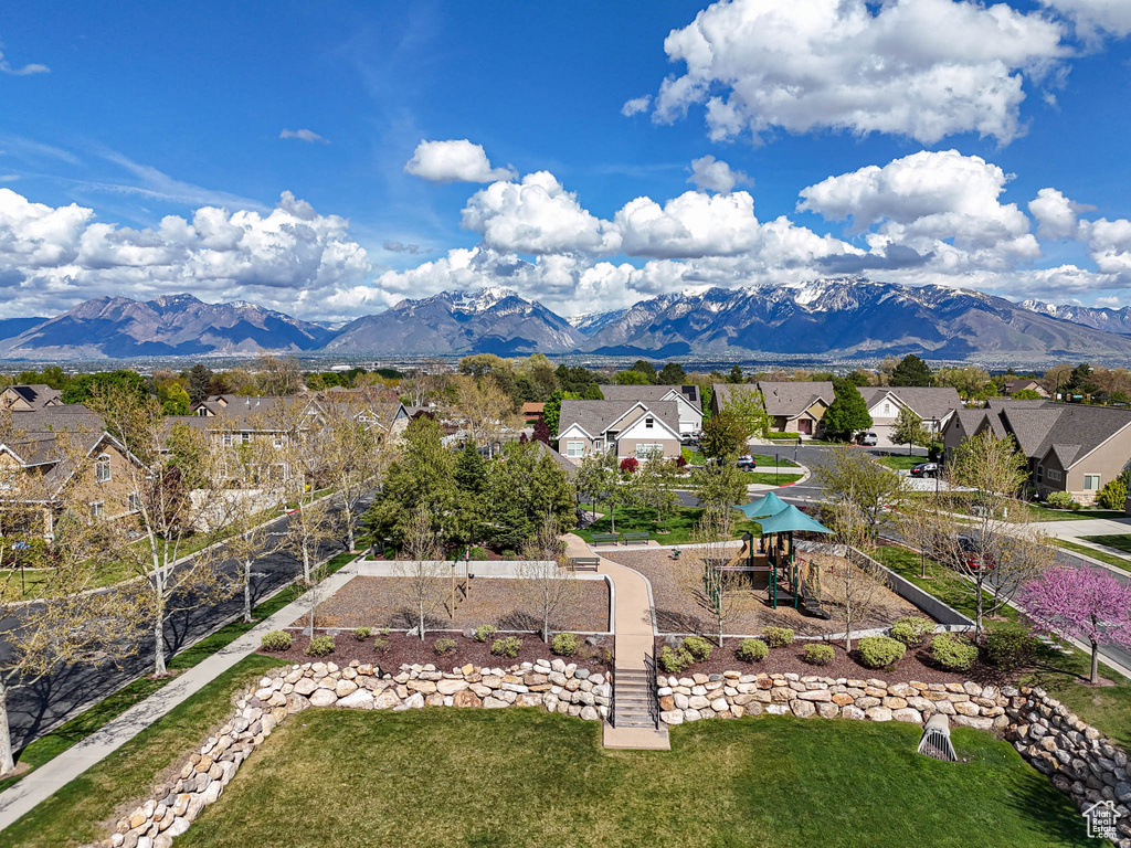 View of mountain background with nearby suburban area
