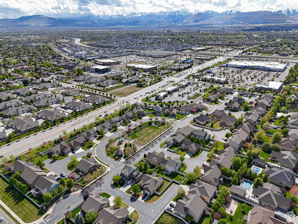 Drone / aerial view of a mountain backdrop