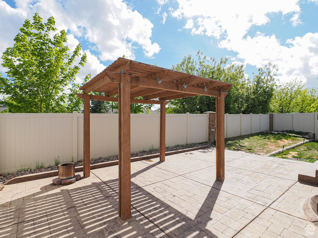 View of patio featuring a pergola and a fenced backyard