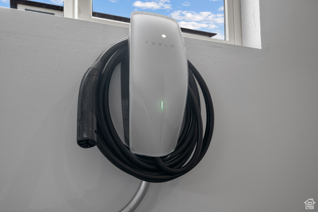 Garage view of electric vehicle charger
