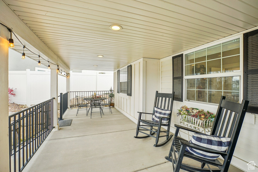 View of patio with covered porch