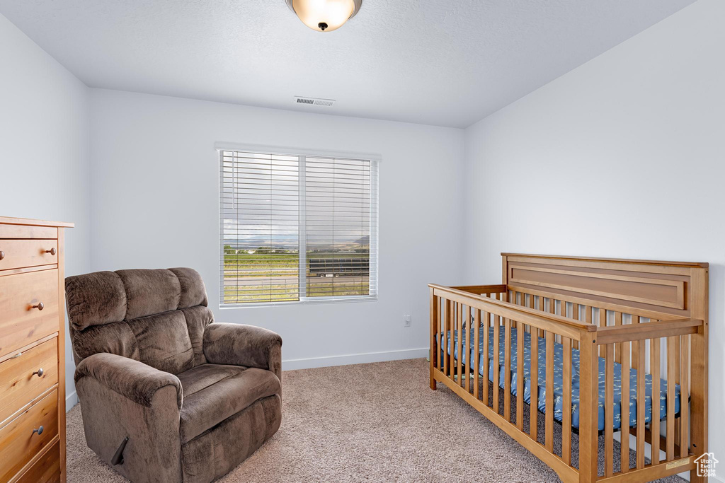 Bedroom with carpet floors and baseboards