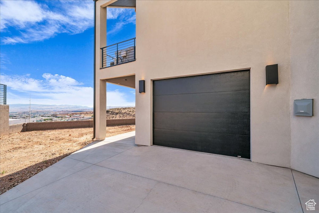 Garage with a mountain view