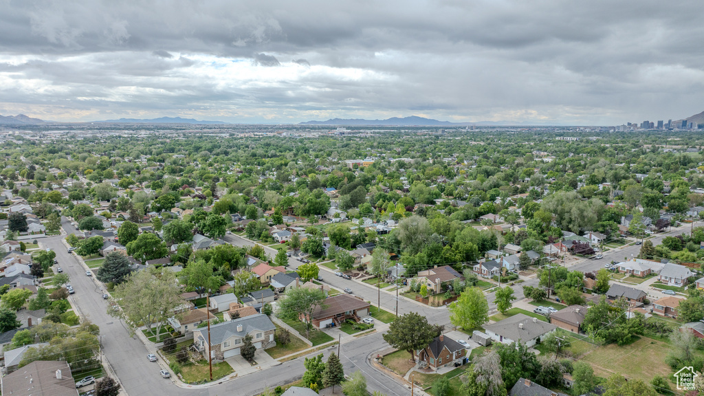 Bird\'s eye view of a mountain backdrop