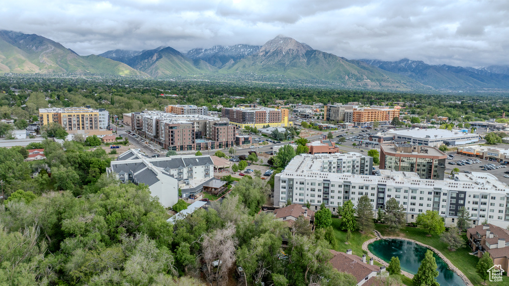 Aerial view of a water and mountain view