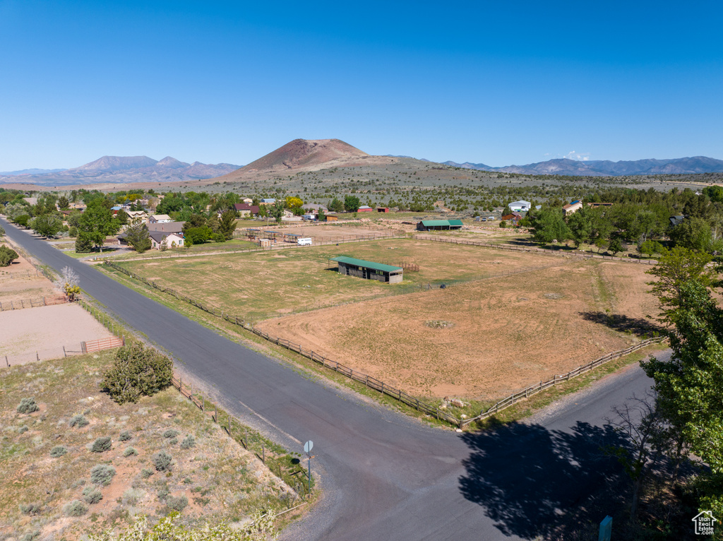 Overview of rural landscape with mountains