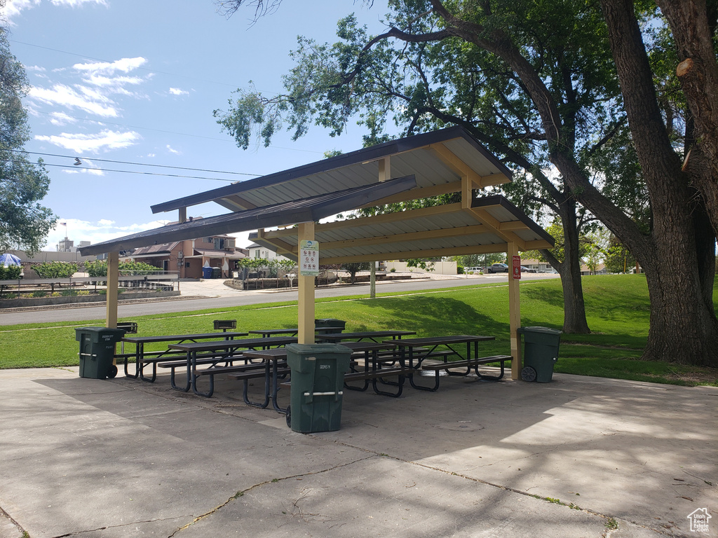 View of community with a lawn and a gazebo