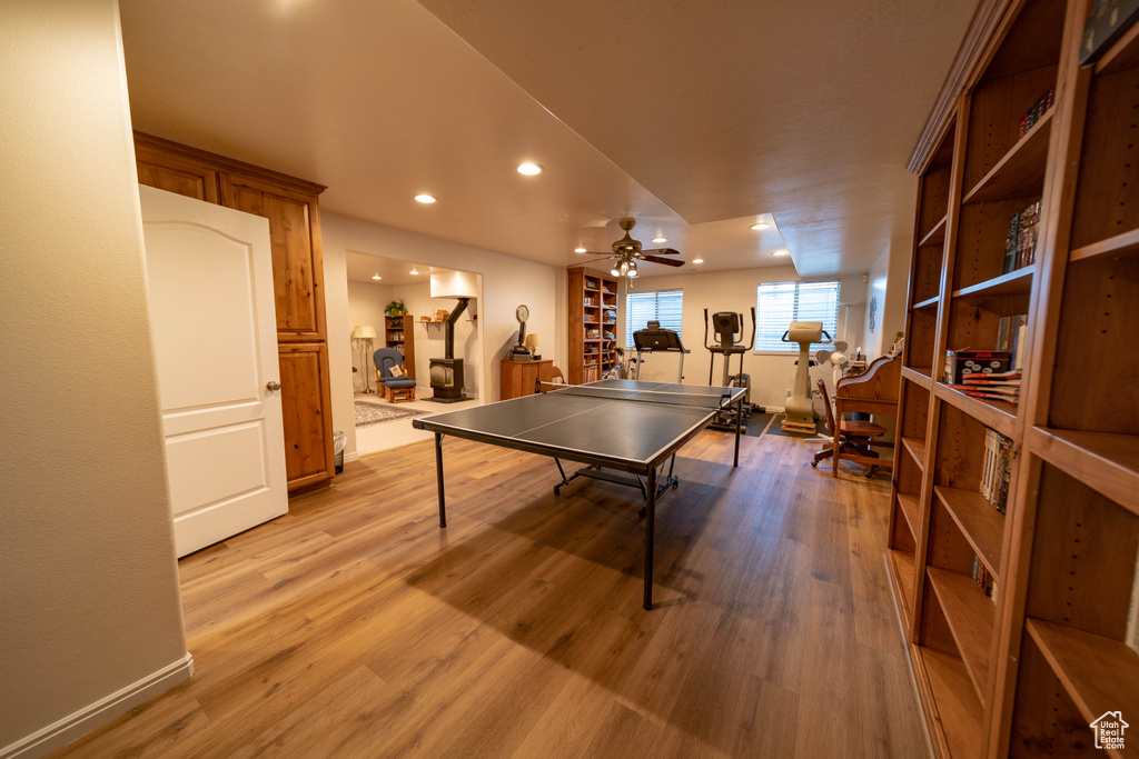 Game room with recessed lighting and light wood-style floors