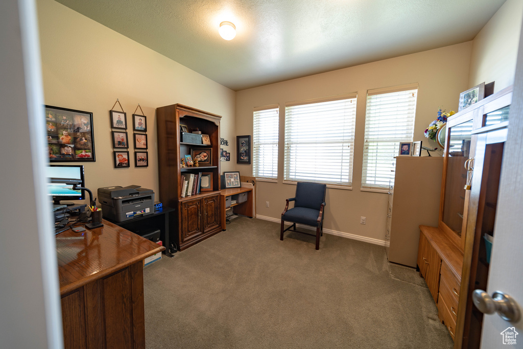 Carpeted office featuring baseboards
