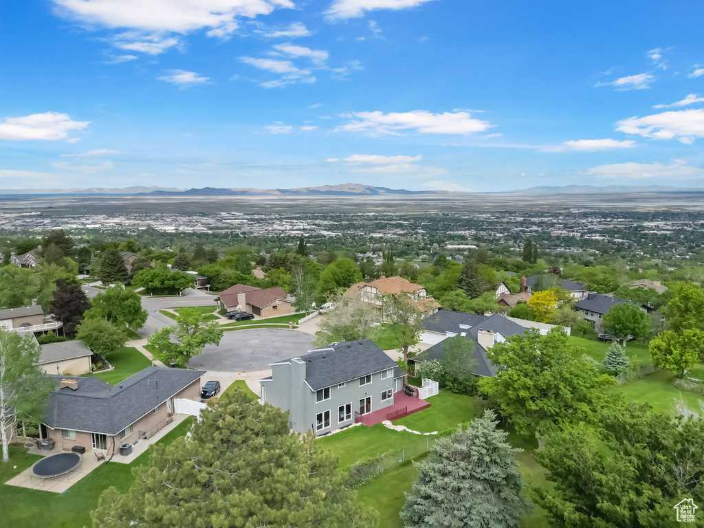 Drone / aerial view of a mountainous background