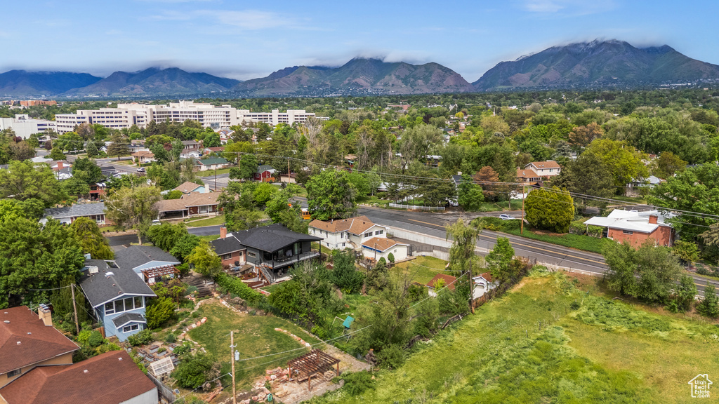 Drone / aerial view of a mountain backdrop