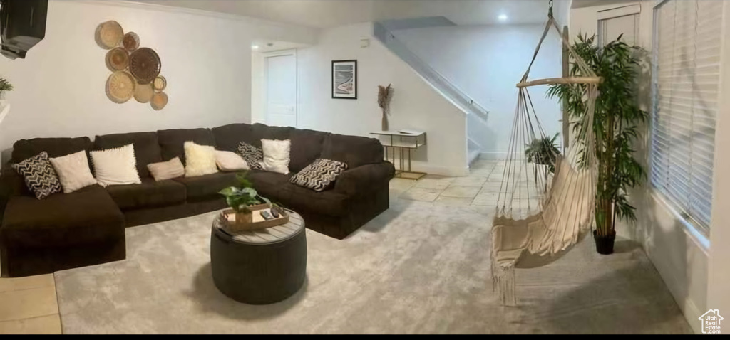 Living area with stairs