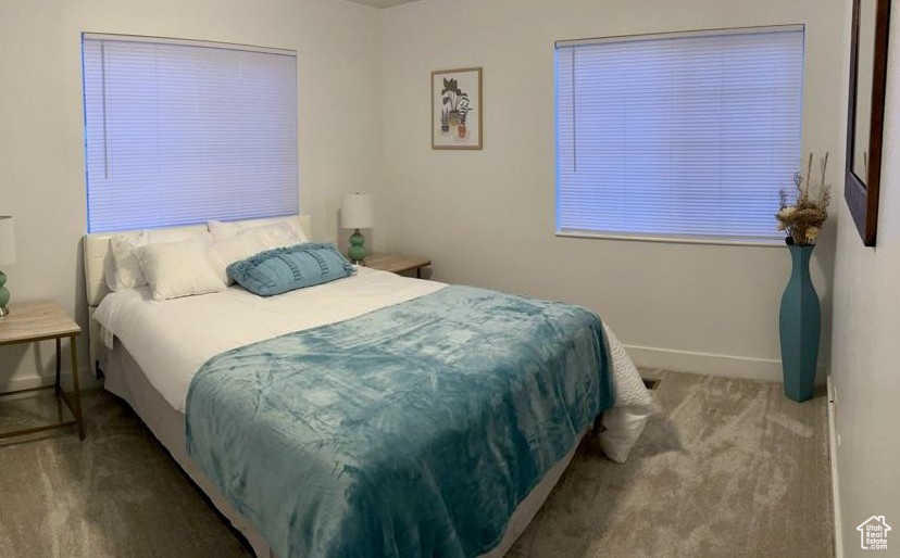 Bedroom with carpet floors and baseboards