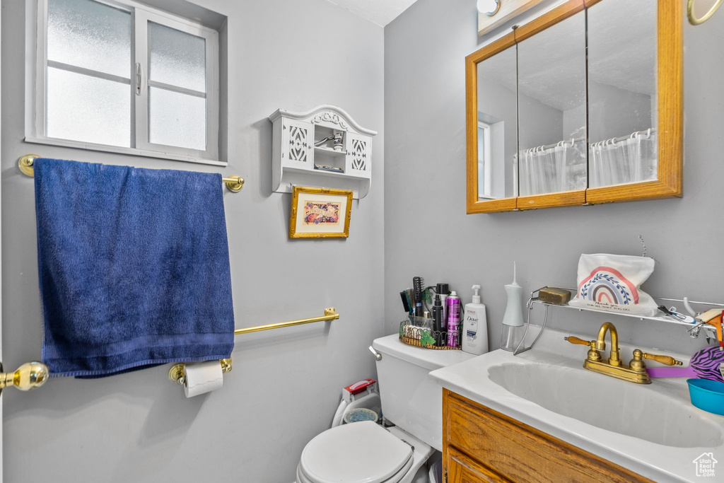 Full bathroom with toilet and vanity