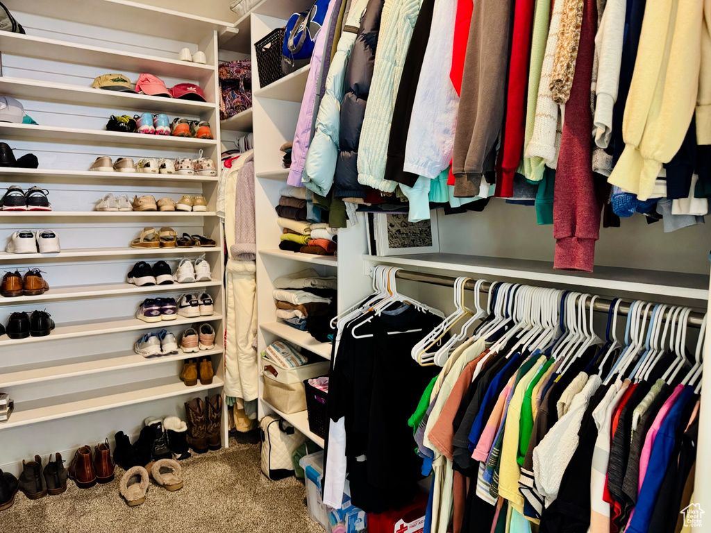 Walk in closet with carpet