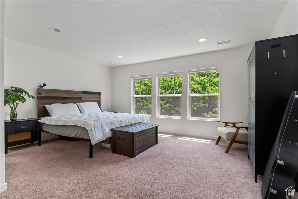 Bedroom with carpet and recessed lighting