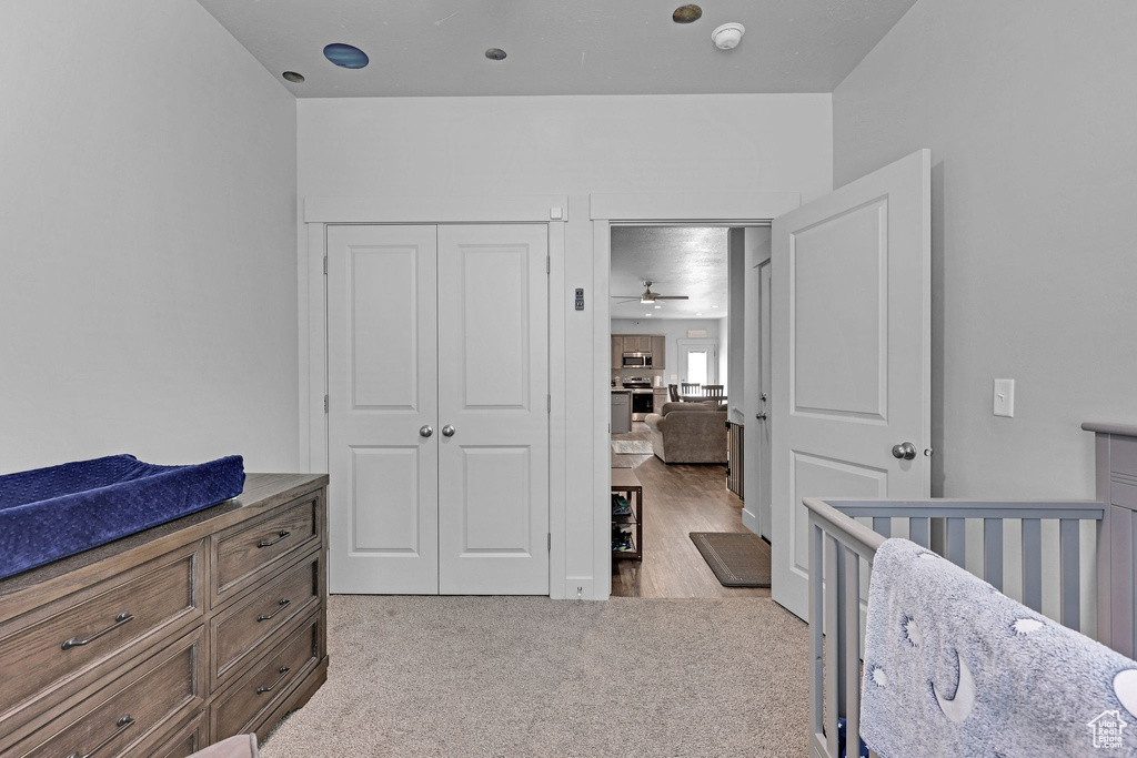 Bedroom with a closet and carpet