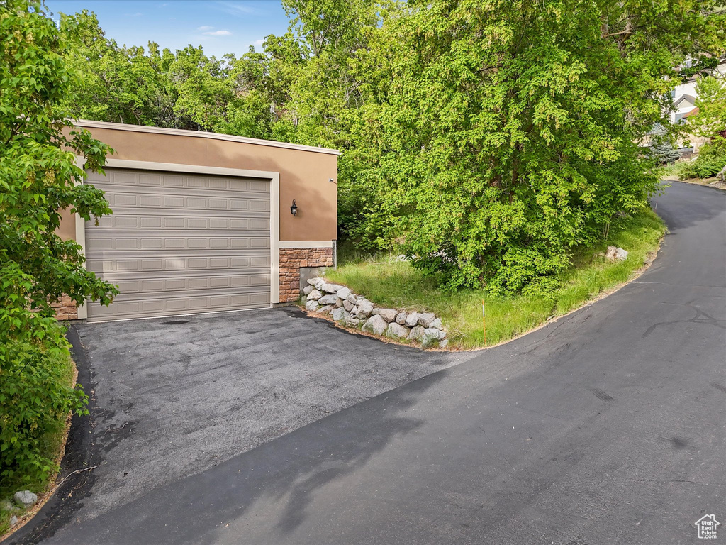 View of detached garage