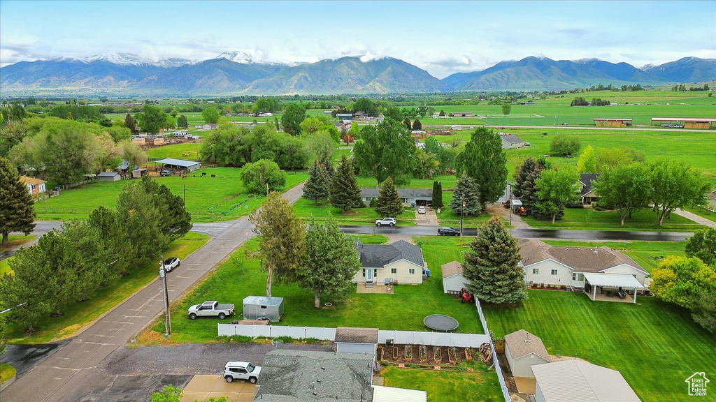 Aerial view of a mountain backdrop