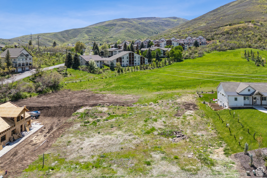 Aerial perspective of suburban area with mountains