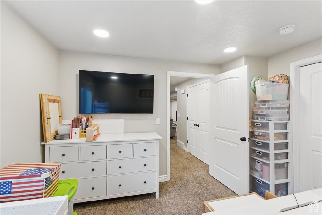 Rec room featuring carpet and recessed lighting