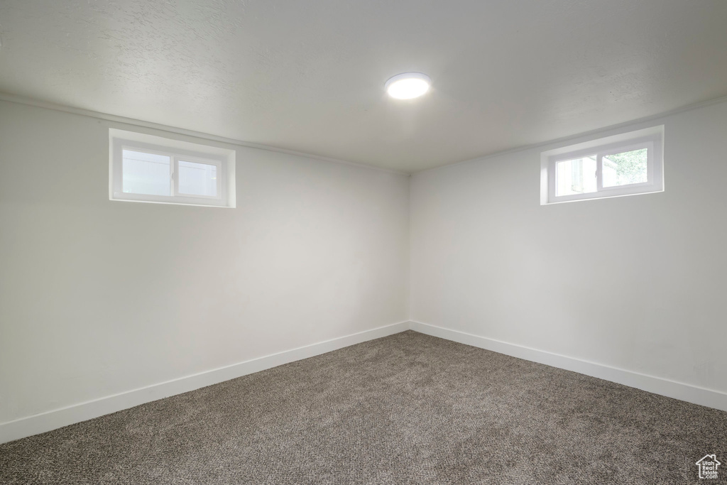 Below grade area featuring baseboards and carpet floors