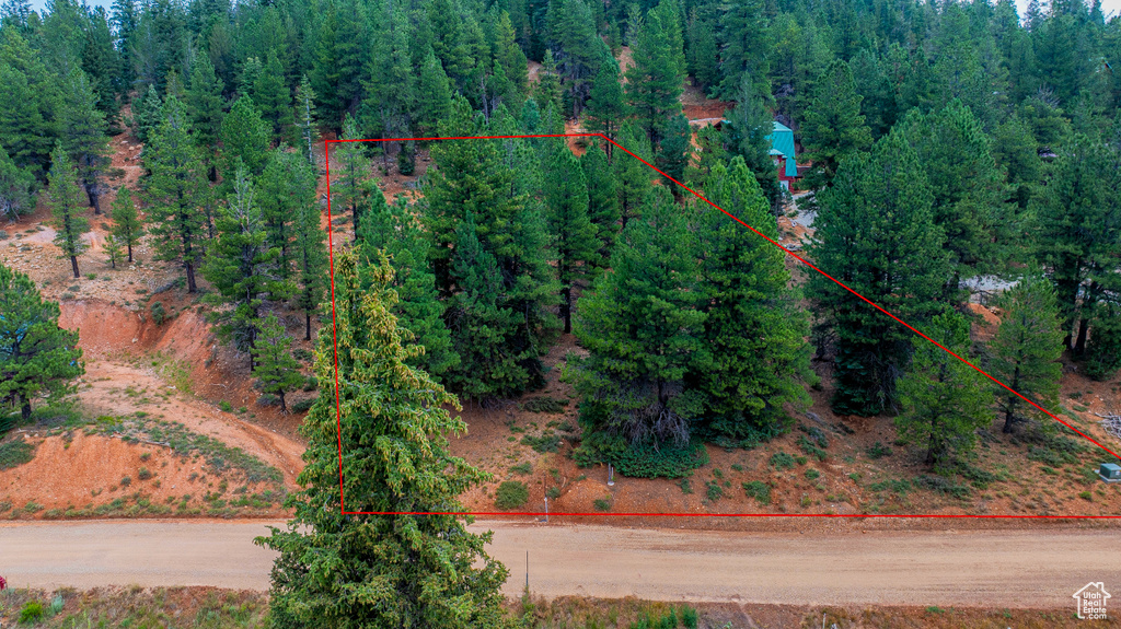Aerial overview of property\'s location with property parcel outlined