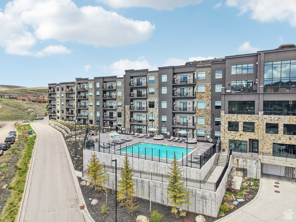 Community pool with fence