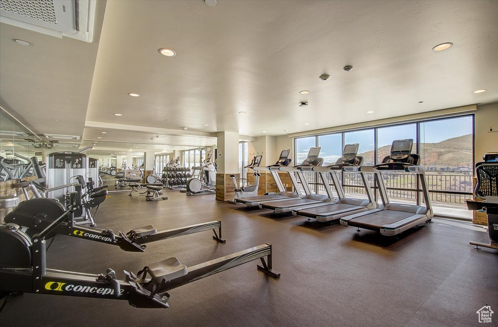 Gym featuring recessed lighting