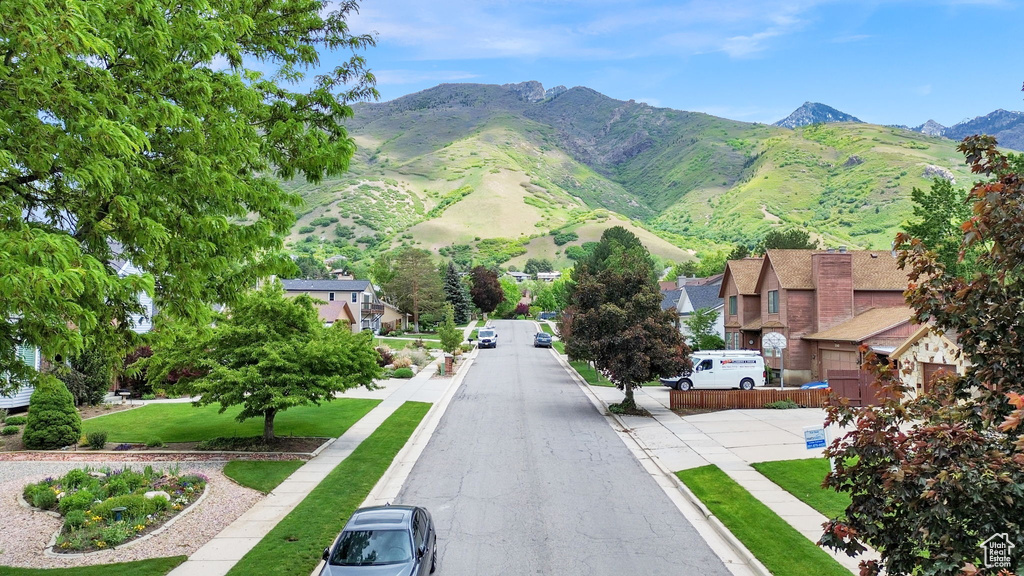 View of mountain background with nearby suburban area