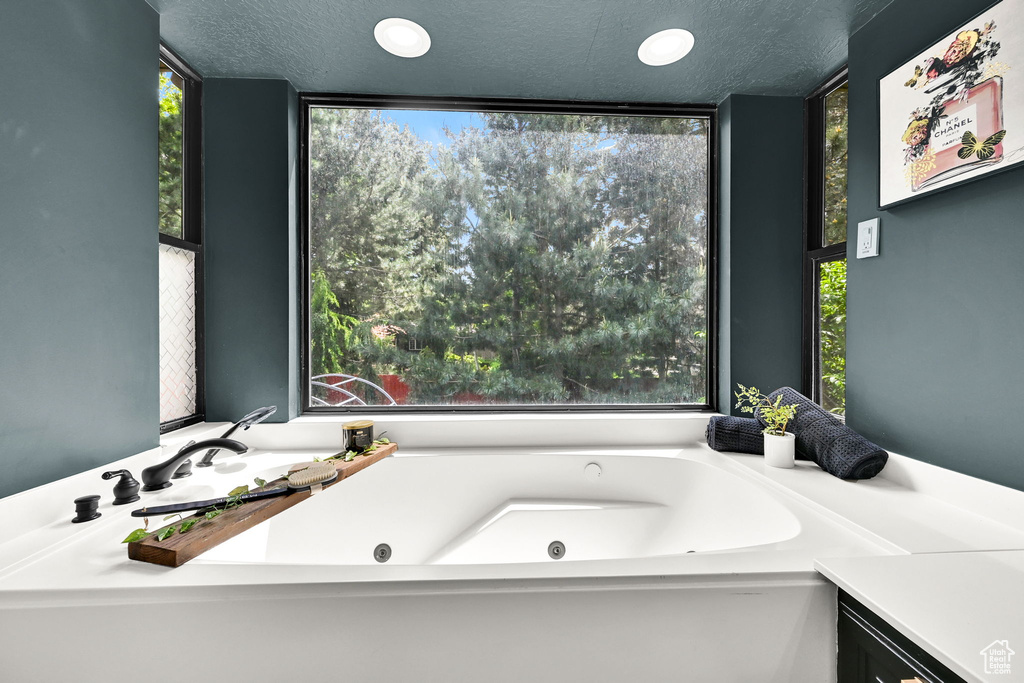 Full bathroom featuring plenty of natural light and a jetted tub