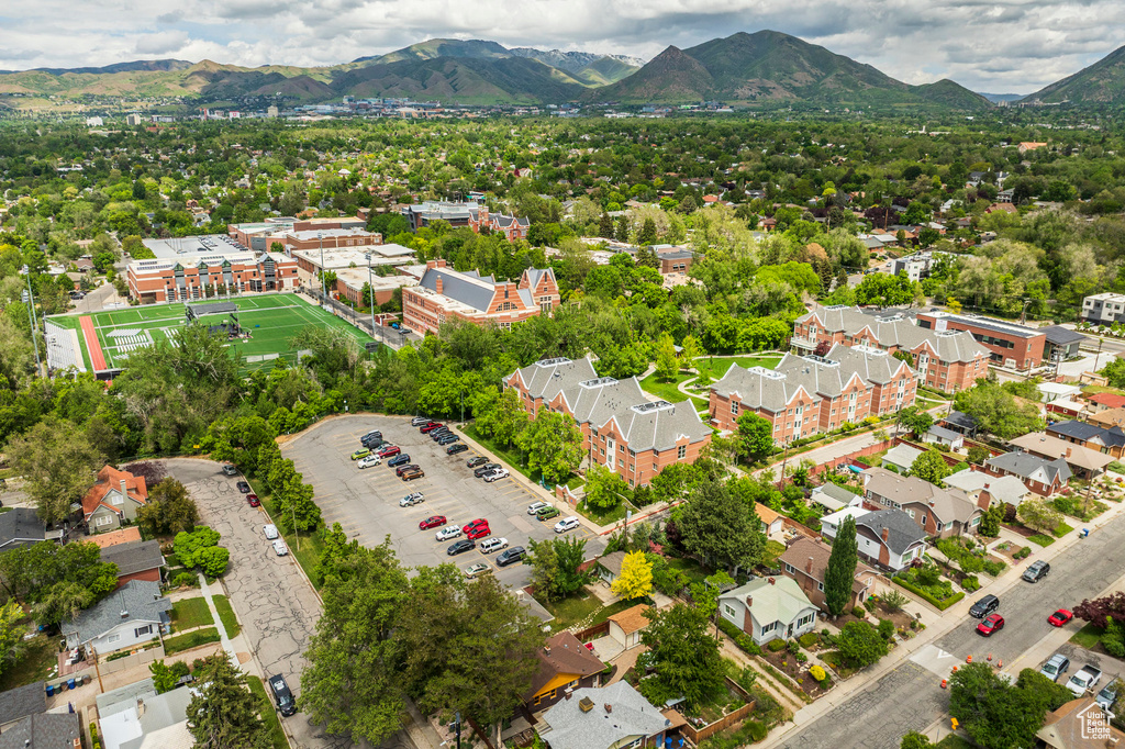 Drone / aerial view of a mountain backdrop