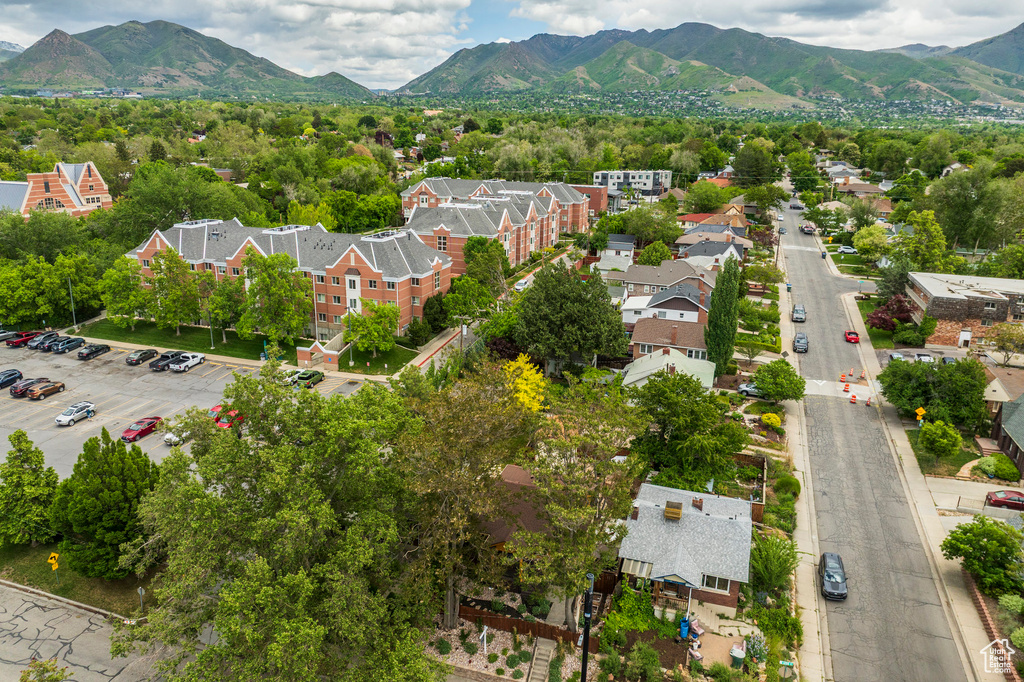 Drone / aerial view of a mountainous background