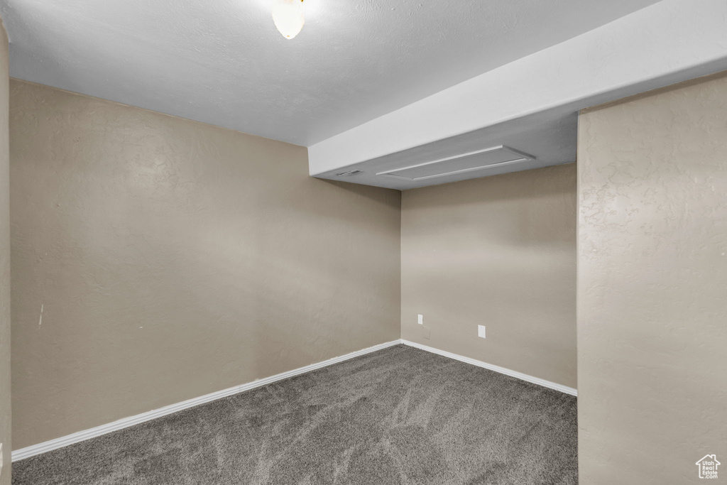 Below grade area featuring carpet flooring and baseboards