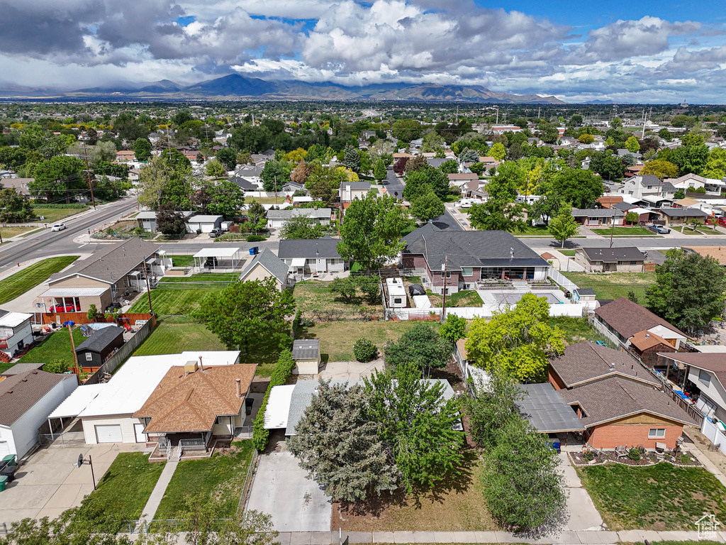 Aerial perspective of suburban area featuring mountains